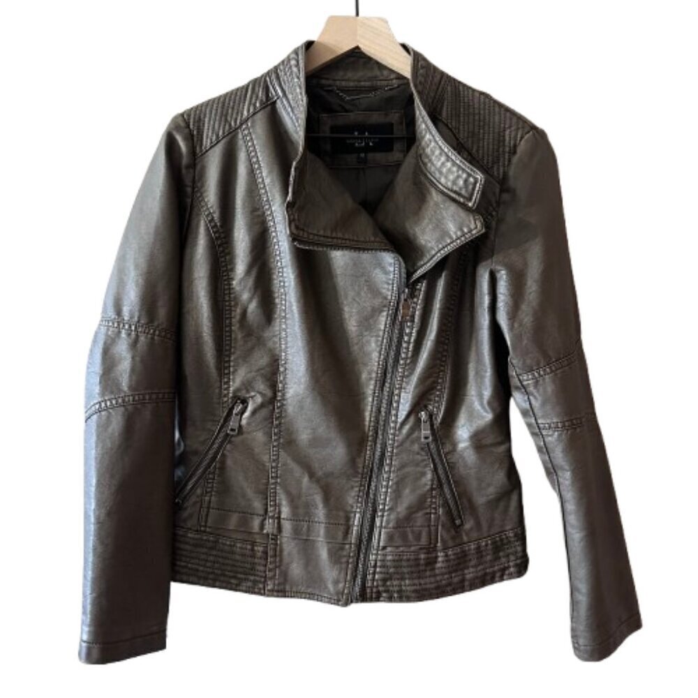 Women's M LA Coalition Faux Leather Moto Jacket Asymmetric Zipper Vegan
